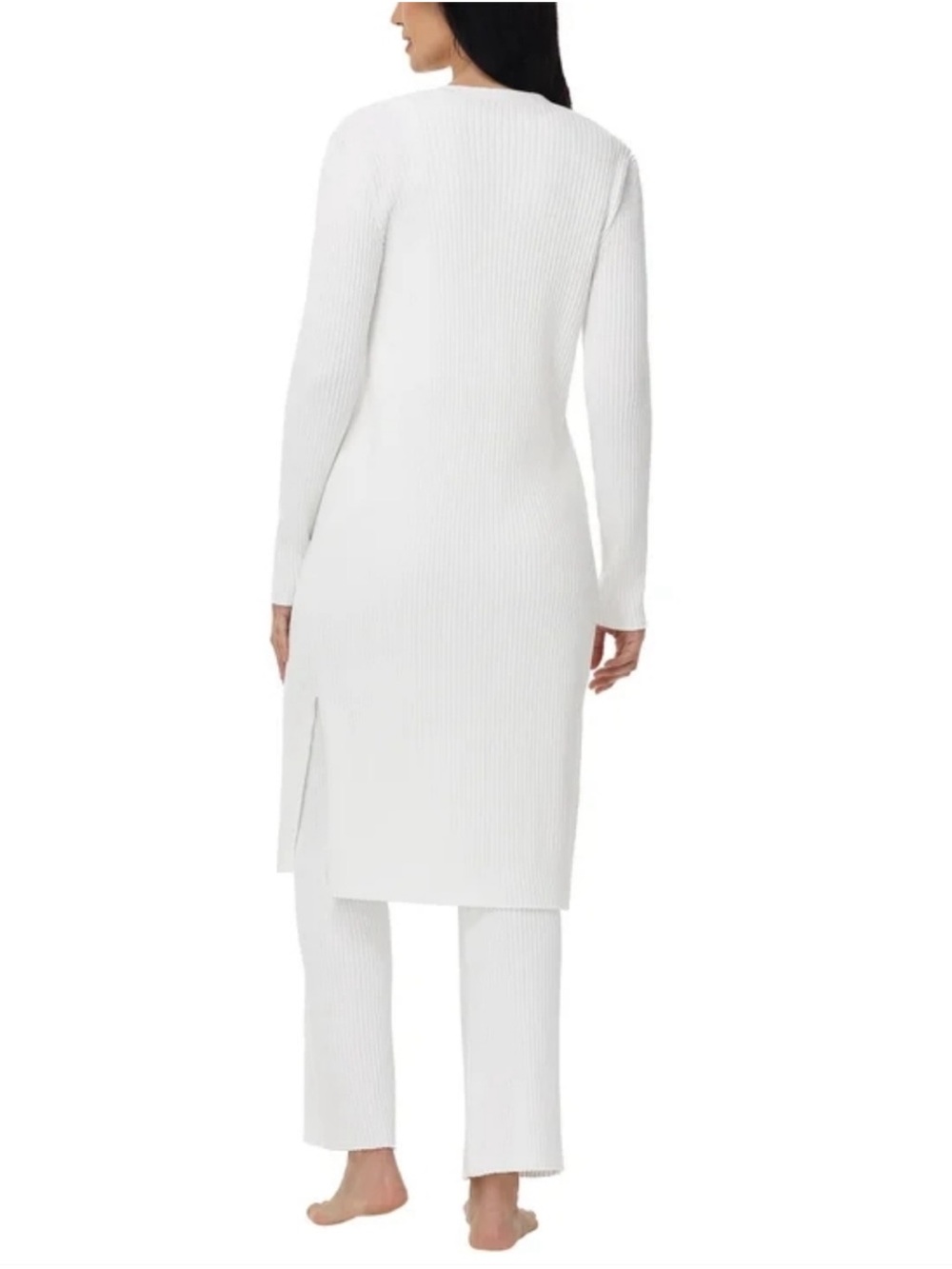 Off White Ribbed Knit Tank, Pants & Long Cardigan Loungewear Set - Picture 3 of 11